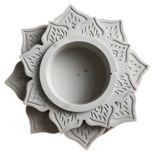 porta vela en forma de flor color gris