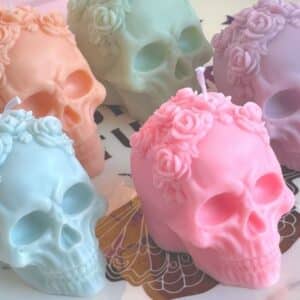 Molde de silicona calavera con flores para velas