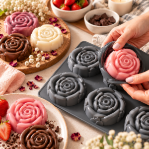 Molde de silicona 6 rosas en espiral para velas y jabones